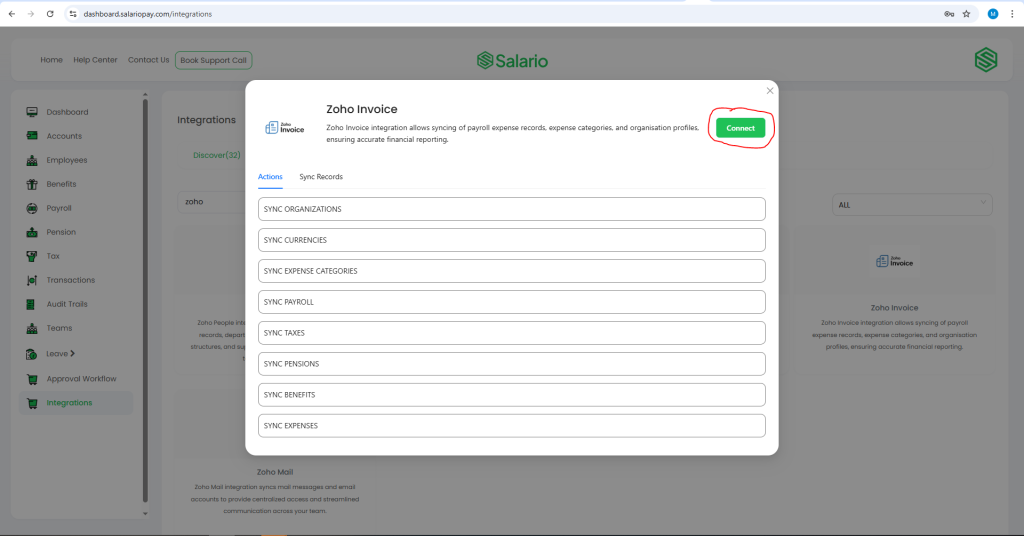 How to Automatically Sync Employee Payments to Zoho Invoice with Salario