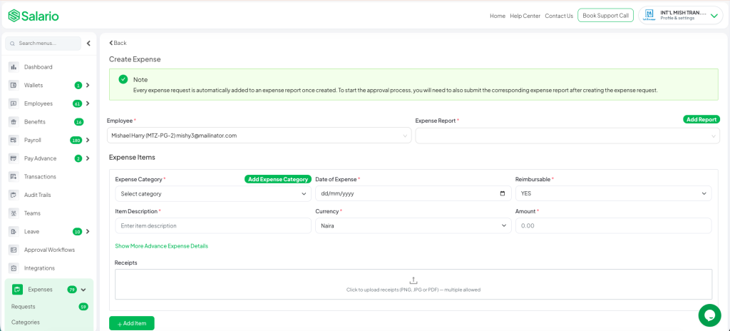 Salario Expense management tool