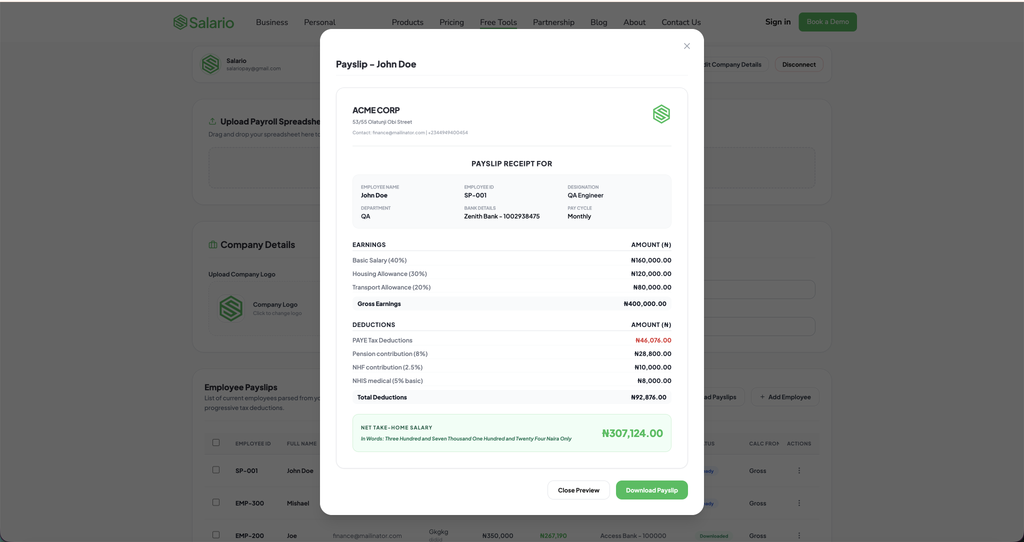 what should a standard payslip contain