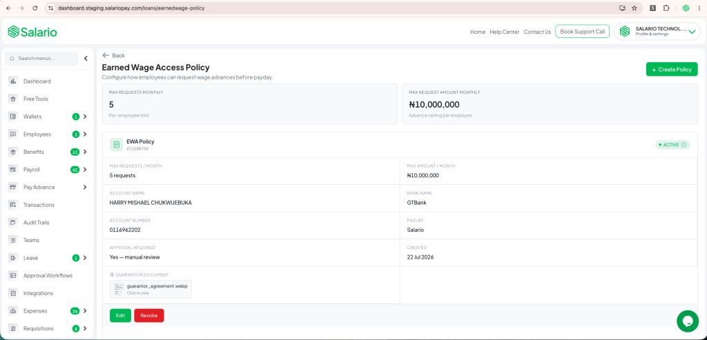 Salario EWA Policy