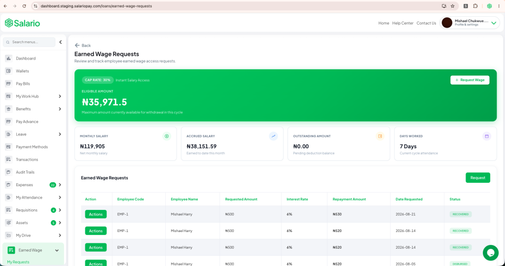 Salario Calculates the Employee’s Earned Wages